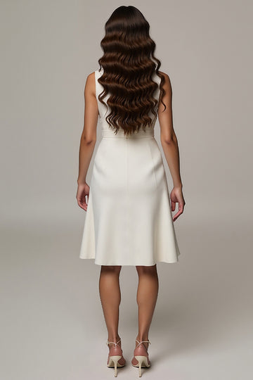 A Line Ivory V-Neck Work Dress